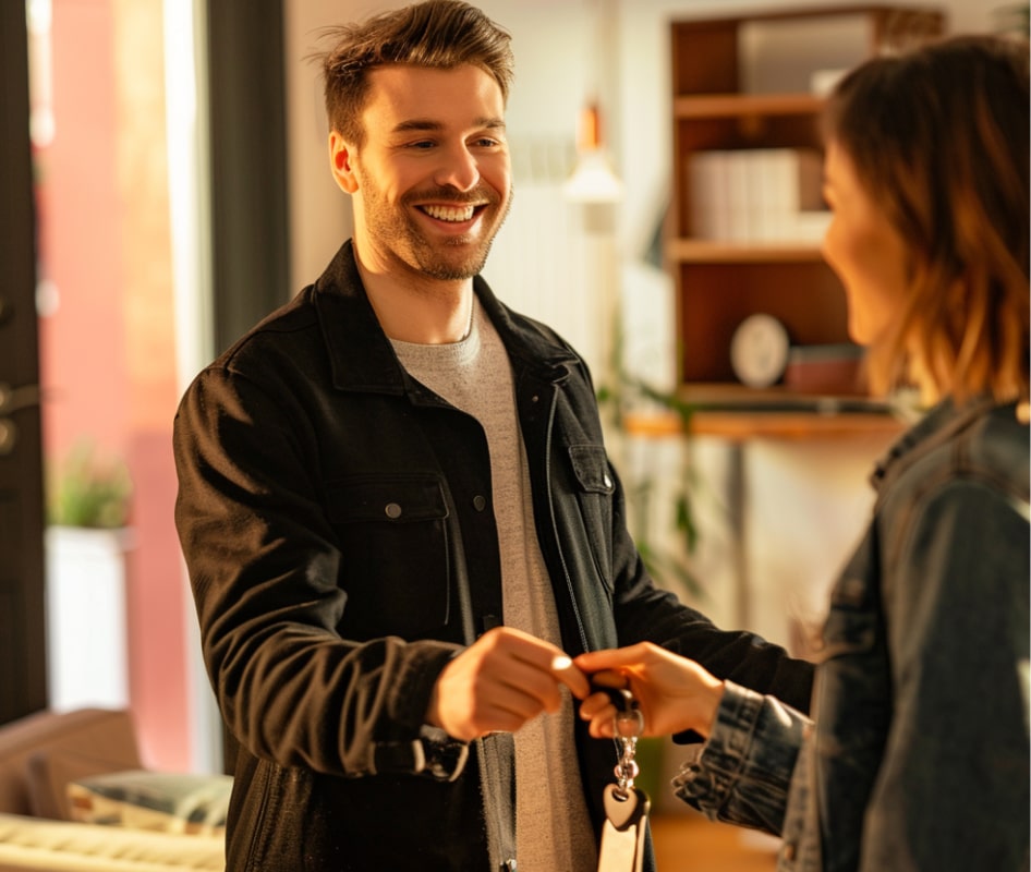 arrendatario recibiendo las llaves de su departamento